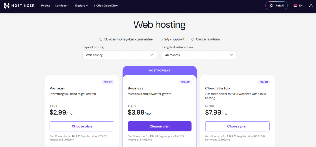 hostinger Web hosting price